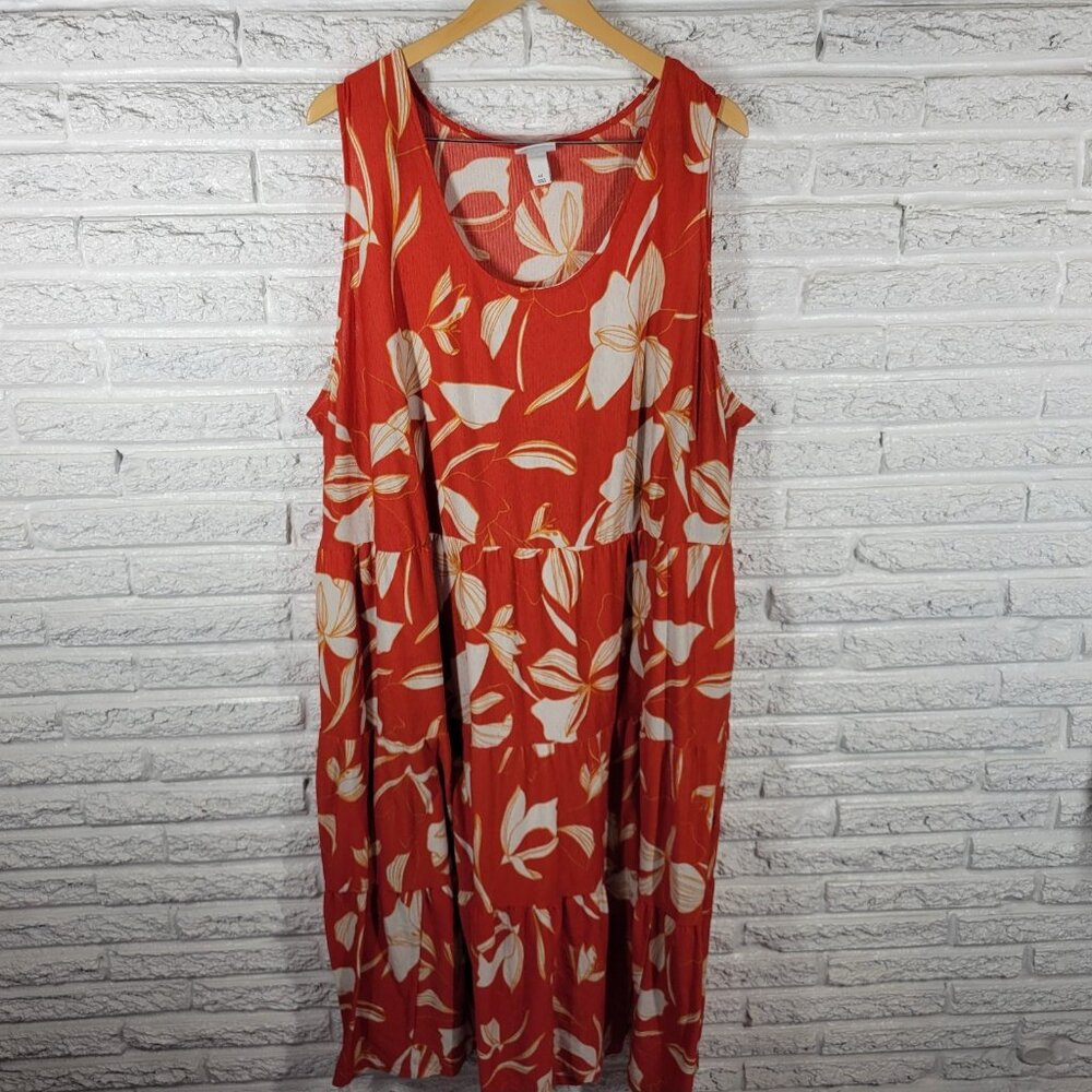 Ava Viv Women Dress 4X Plus Sleeveless Red Floral Poly Blend Ruffle FLO220E